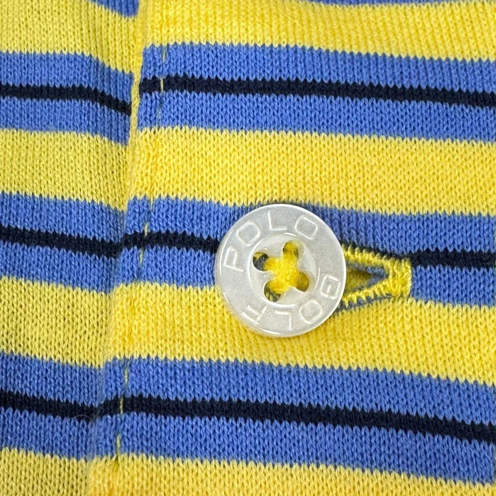 Polo Golf Ralph Lauren Mens L Yellow Blue Striped Pima Cotton Golf Polo Shirt